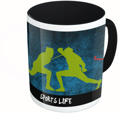 

MiiCreations Printed Two Tone Black And White Sports Life Ceramic Mug(325 ml)
