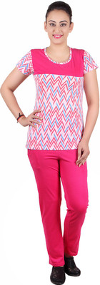 Kaily Women Self Design Pink Top & Pyjama Set