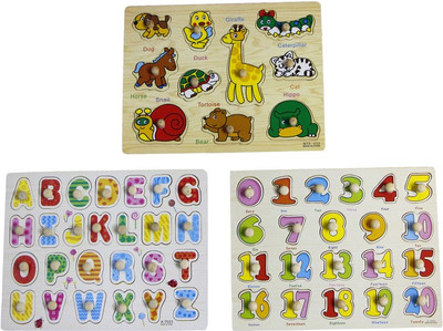 

Hnt Kids number alphabet and shapes wooden puzzle(58 Pieces)