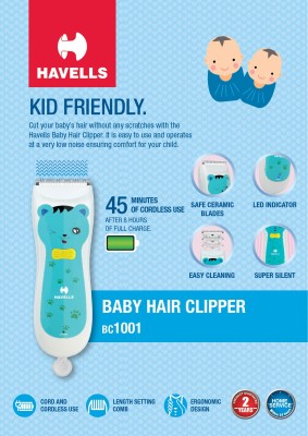 HAVELLS BC1001 Trimmer 45 min  Runtime 4 Length Settings(Blue)