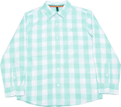 

United Colors of Benetton. Boys Checkered Casual Light Blue Shirt, 901
