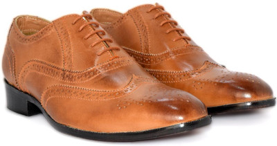 

Alberto Calza Genuine Leather Antique Look Brogue Lace Up For Men(Tan