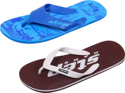 Indistar Flip Flops, Printed blue::brown step