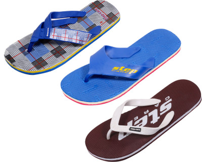 Indistar Flip Flops, Brown step:blue step::blue check