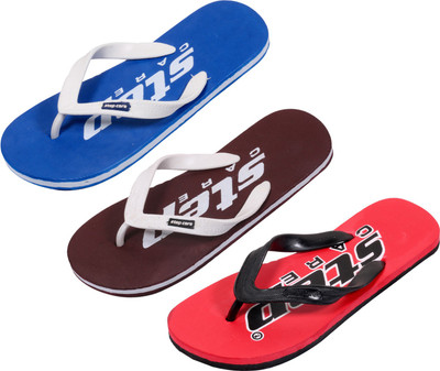 

Indistar Flip Flops, Red:plain blue::brown step