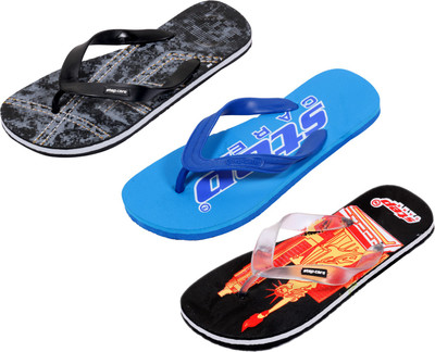 Indistar Flip Flops, Red:printed black::blue