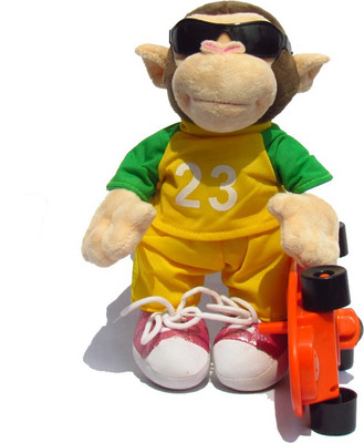 

HALO NATION Funny Skateboard Monkey Plush Musical Toy Battery Operated Soft Toy - 28 cm(Brown, Red, Yellow)