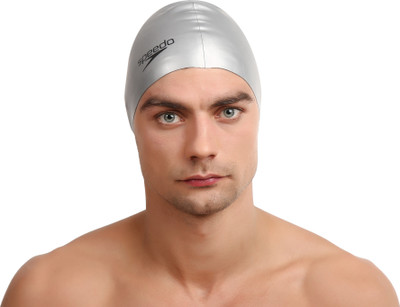 Speedo Unisex-Adult Plain Flat Silicone Swimming Cap(Silver, Pack of 1)