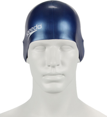 

Speedo Unisex-Junior Plain Moulded Silicone Swimming Cap(Blue, Pack of 1), Navy blue