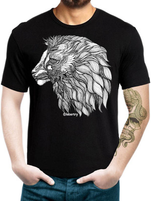 Labartry Graphic Print Men Round Neck Grey T-Shirt