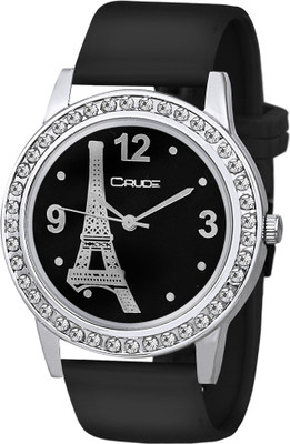 

Crude rg471 round diamond case all black effile tower dial fancy watch by crude for girl Watch - For Women