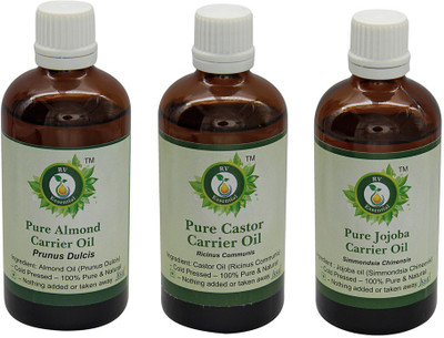 

R V Essential Almond (50ml) With Castor (50ml) and Jojoba (50ml) Carrier Oil- 100% Pure & Natural Cold Pressed(150 ml)