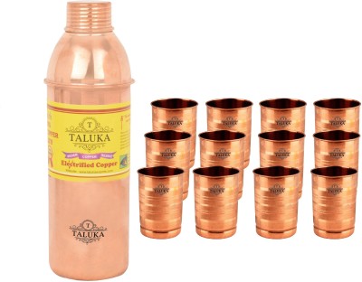TALUKA Pure Copper Handmade Set 1 Copper Bottle With 12 Copper Glass Tumbler 300 ML, Travel Use Water Bottle 4400 ml Bottle(Pack of 13, Brown, Copper)