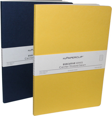 Mypaperclip B5 Notebook(160 Ruled Pages Executive Series, Blue-Yellow, Pack of 2)