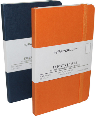 

Mypaperclip Pocket-size Notebook(192 Plain Pages Executive Series, Blue-Orange, Pack of 2)