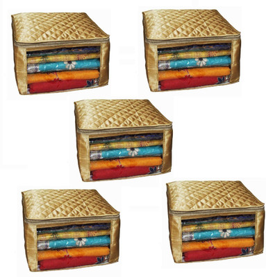 

Addyz Plain Pack of 5 Pisces Plain Large Satin Saree Salwar Suit Kamiz Cover Storage Bag Saten(Gold)