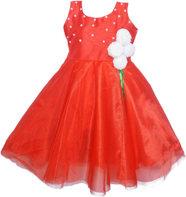

MVD Fashion Girls Midi/Knee Length Party Dress(Red, Sleeveless