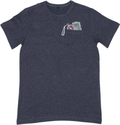 

United Colors of Benetton Boys Solid Cotton T Shirt(Dark Blue, Pack of 1, 901