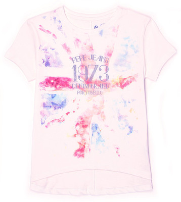 

Pepe Jeans Girls Graphic Print Cotton T Shirt(White, Pack of 1, Off white