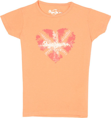 

Pepe Jeans Girls Graphic Print Cotton T Shirt(Orange, Pack of 1, Coral