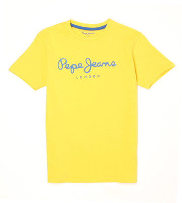 

Pepe Jeans Boys Graphic Print Cotton T Shirt(Yellow, Pack of 1, Gold