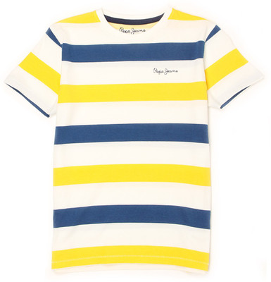 

Pepe Jeans Boys Striped Cotton T Shirt(Multicolor, Pack of 1, Gold