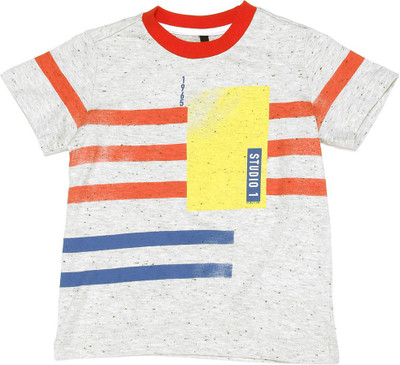 

United Colors of Benetton Boys Striped Cotton T Shirt(Grey, Pack of 1, 901