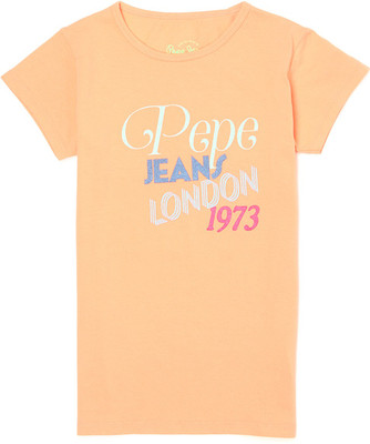 

Pepe Jeans Girls Graphic Print Cotton T Shirt(Orange, Pack of 1, Coral