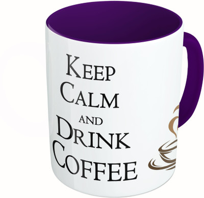 

MiiCreations Printed Two Tone Blue And White Keep Calm And Drink Coffee Ceramic Mug(325 ml), Multicolor