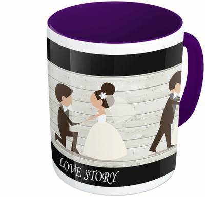 

MiiCreations Printed Two Tone Blue And White Valentine | Love Story Ceramic Mug(325 ml), Multicolor