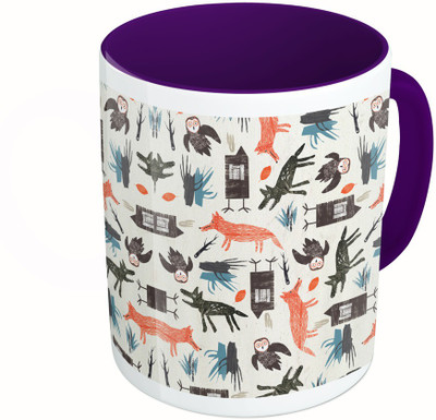 

MiiCreations Printed Two Tone Blue And White Animal Pattern Ceramic Mug(325 ml), Multicolor