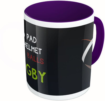 

MiiCreations Printed Two Tone Blue And White No Pad No Helmet Just Balls Rugby Ceramic Mug(325 ml), Multicolor