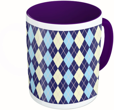

MiiCreations Printed Two Tone Blue And White Blue Diamond Pattern Ceramic Mug(325 ml), Multicolor