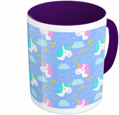 

MiiCreations Printed Two Tone Blue And White Unicorn Pattern Ceramic Mug(325 ml), Multicolor