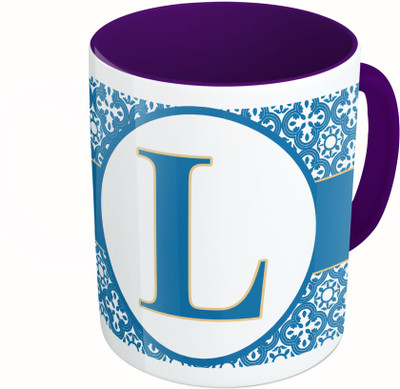 

MiiCreations Printed Two Tone Blue And White Alphabet Letter "L" Ceramic Mug(325 ml), Multicolor