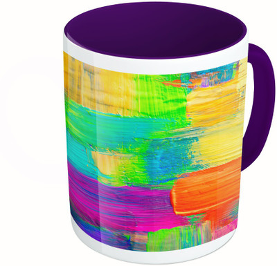 

MiiCreations Printed Two Tone Blue And White Colourful Pattern Ceramic Mug(325 ml), Multicolor