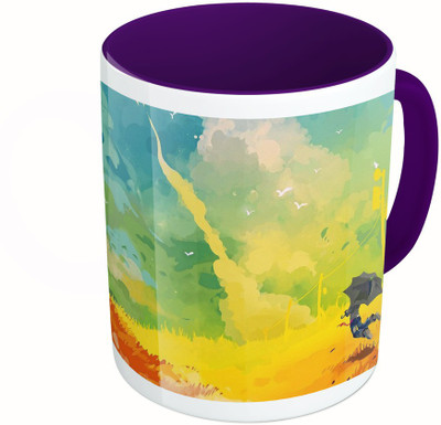 

MiiCreations Printed Two Tone Blue And White Colourful Watercolor Painatings Ceramic Mug(325 ml), Multicolor