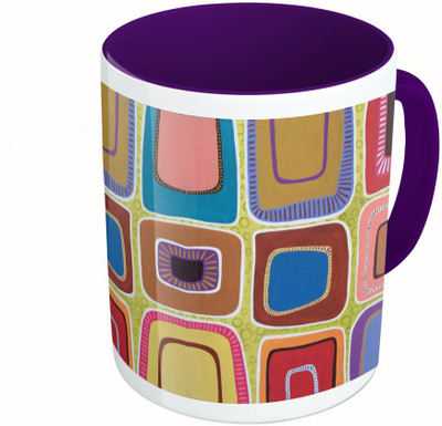 

MiiCreations Printed Two Tone Blue And White Multicolor Square Box Pattern Ceramic Mug(325 ml)