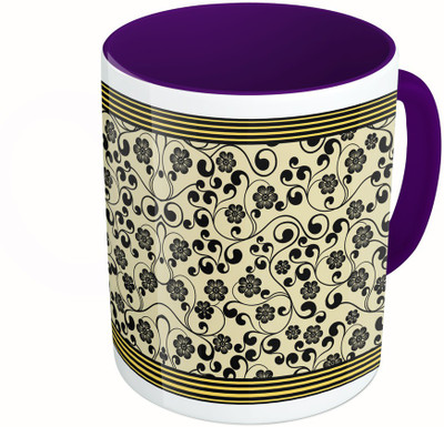 

MiiCreations Printed Two Tone Blue And White Blue Flower Pattern Ceramic Mug(325 ml), Multicolor