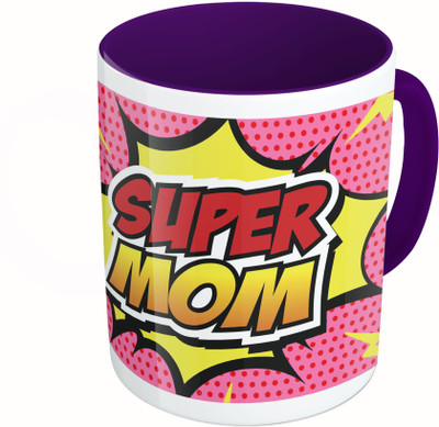 

MiiCreations Printed Two Tone Blue And White Super Mom Ceramic Mug(325 ml), Multicolor