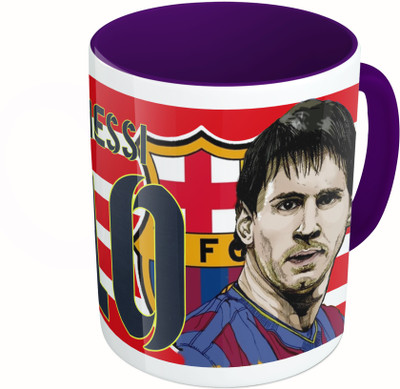 

MiiCreations Printed Two Tone Blue And White Messi 10 Ceramic Mug(325 ml), Multicolor