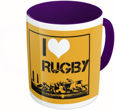 

MiiCreations Printed Two Tone Blue And White I Love RugbyI Love Rugby Ceramic Mug(325 ml), Multicolor