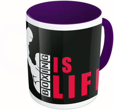 

MiiCreations Printed Two Tone Blue And White Boxing Is Life Ceramic Mug(325 ml), Multicolor