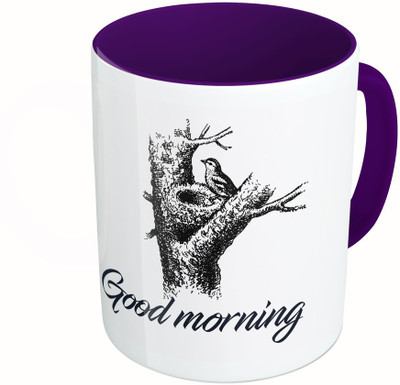 

MiiCreations Printed Two Tone Blue And White Good Morning Ceramic Mug(325 ml), Multicolor
