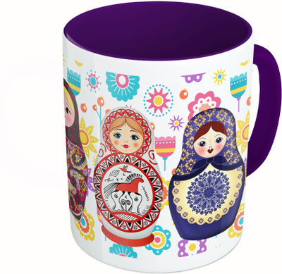

MiiCreations Printed Two Tone Blue And White Russian Dolls Ceramic Mug(325 ml), Multicolor