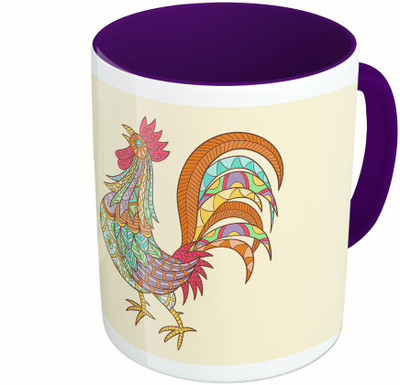 

MiiCreations Printed Two Tone Blue And White Hen Design Ceramic Mug(325 ml), Multicolor