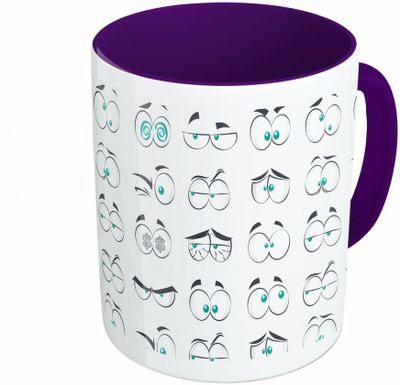 

MiiCreations Printed Two Tone Blue And White Eyes Expression Ceramic Mug(325 ml), Multicolor