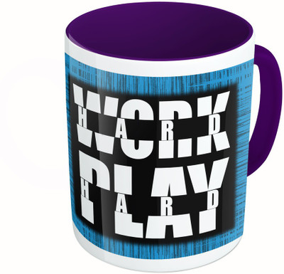 

MiiCreations Printed Two Tone Blue And White Work Hard Play Hard Ceramic Mug(325 ml), Multicolor