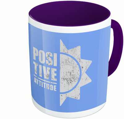 

MiiCreations Printed Two Tone Blue And White Positive Attitude Ceramic Mug(325 ml), Multicolor