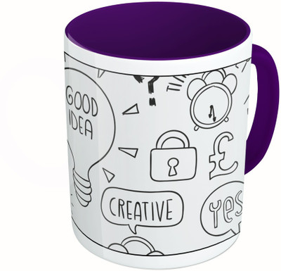 MiiCreations Printed Two Tone Blue And White Good Idea| Creative Ceramic Mug(325 ml), Multicolor